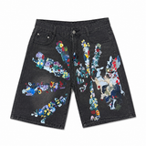 Botanical denim shorts