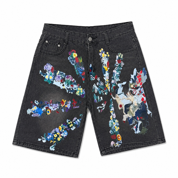 Botanical denim shorts