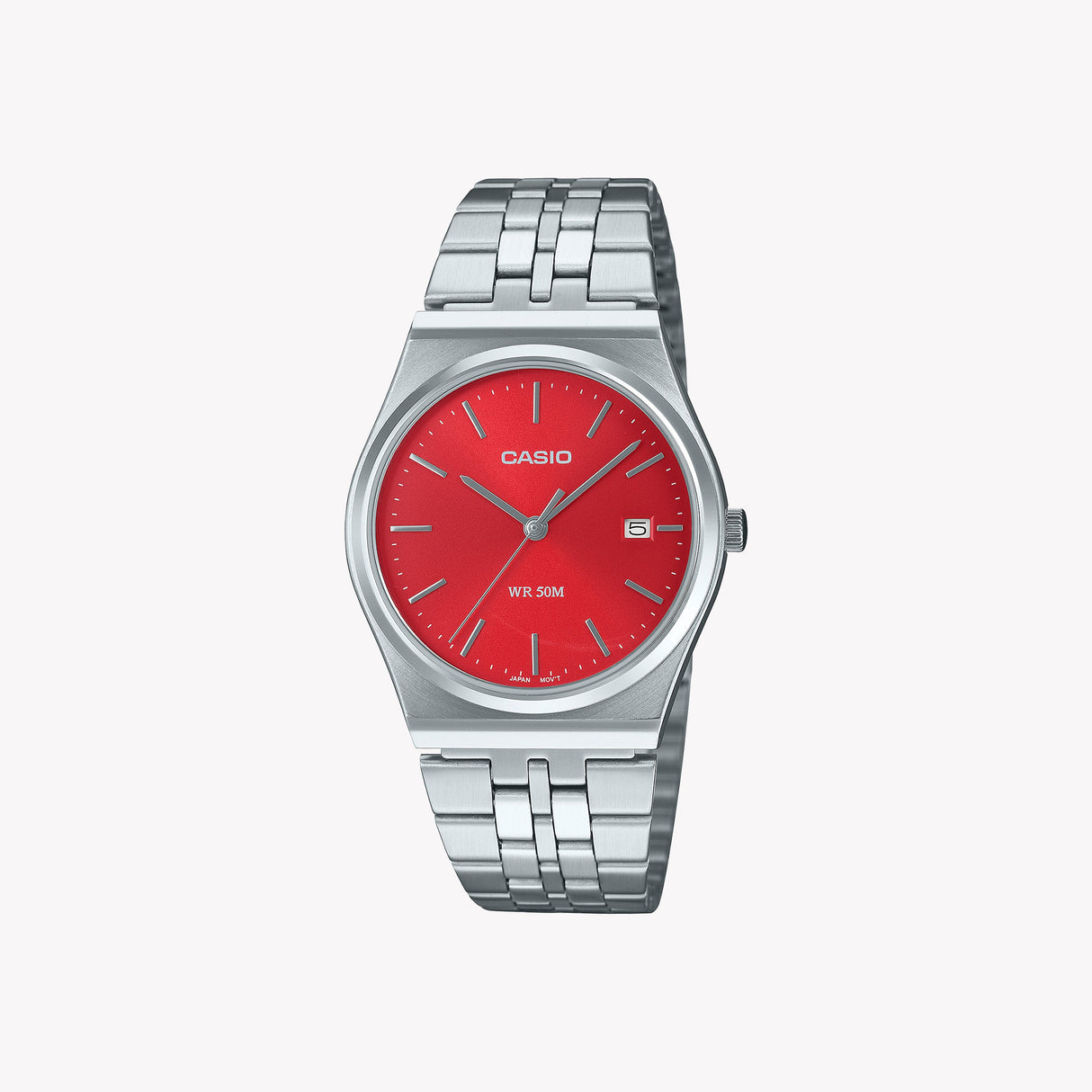 Silver casio red dial