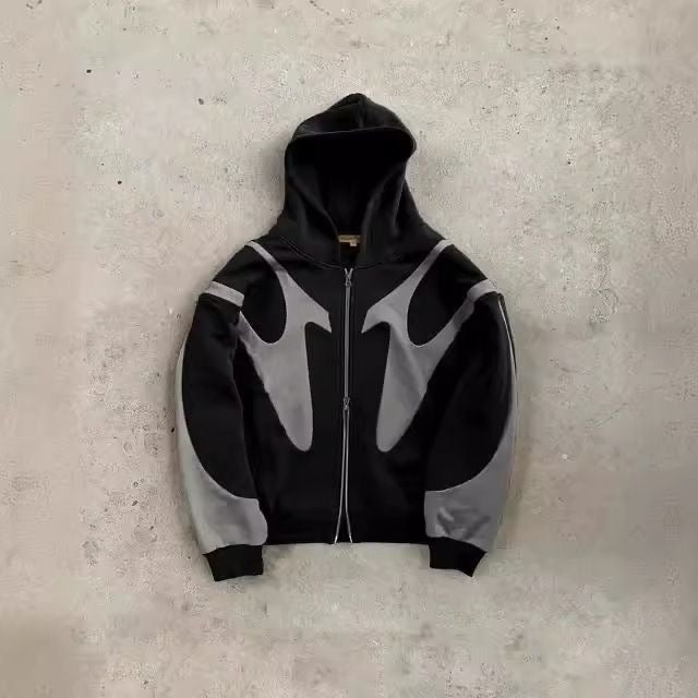 Black and Grey Double Zipper Hoodie
