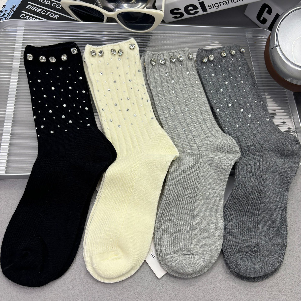 Rhinestone Crew Socks