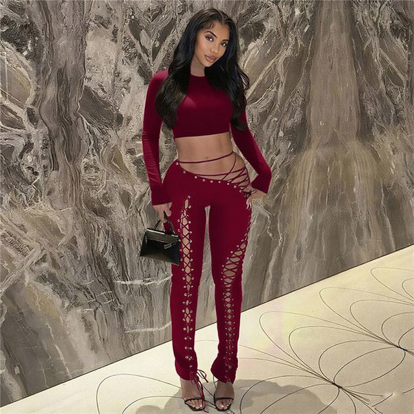 Red lace-up 2 piece