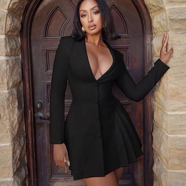Deep V-neck Blazer Dress