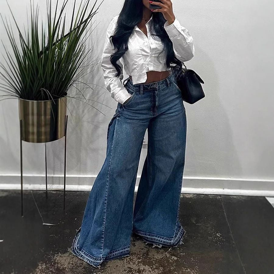 Wide-Leg Godet Jeans