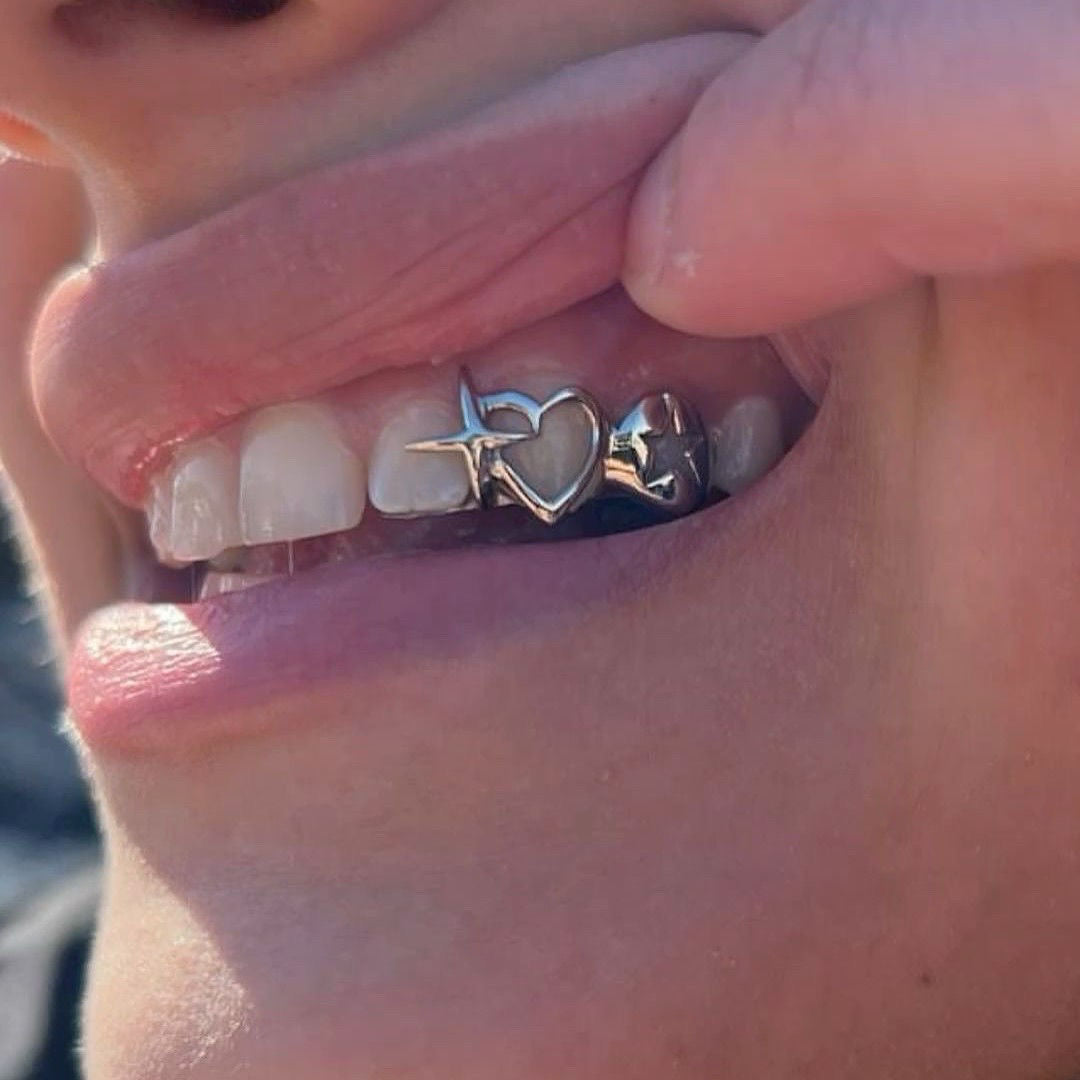 Silver Cutout Tooth Grillz