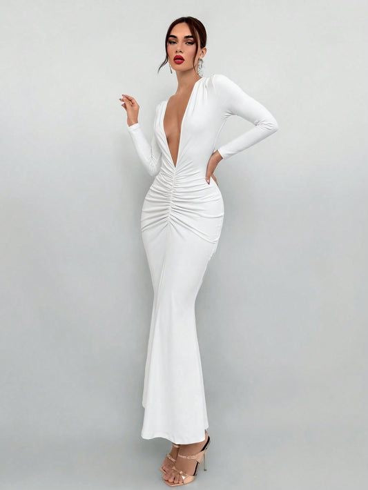 White long scrunchi dress