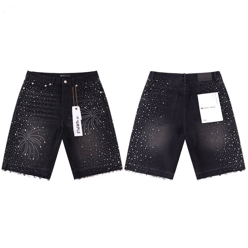 Black rhinestones sprinkling denim shorts