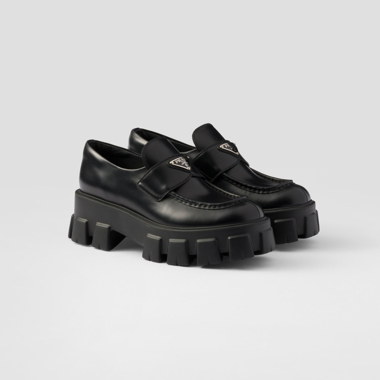 Prada Monolith Brushed Leather Loafers