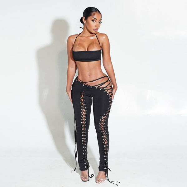 Black lace-up 2 piece