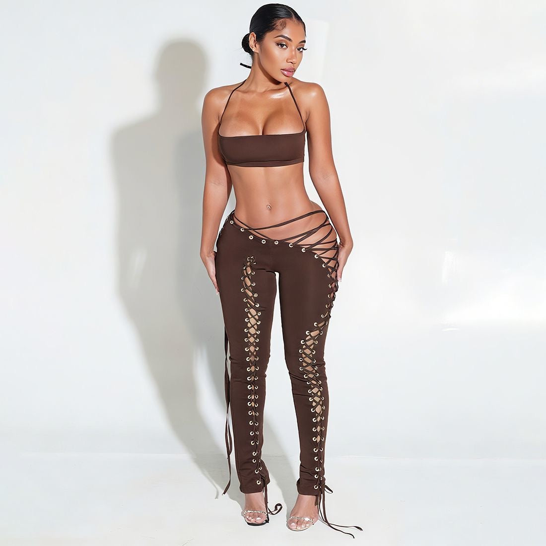 Brown lace-up 2 piece