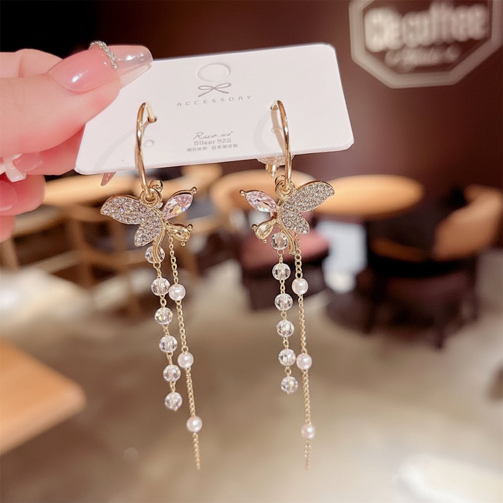 Rhinestone tassel drop earrings