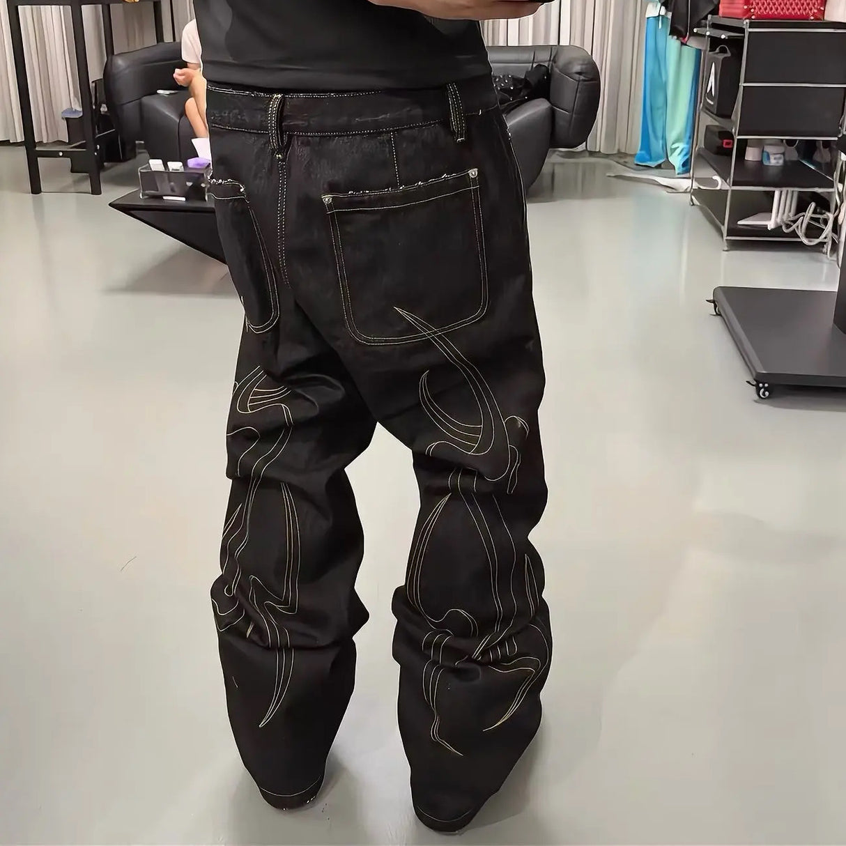 Gold thread 3D embroidery jeans