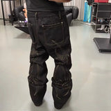 Gold thread 3D embroidery jeans
