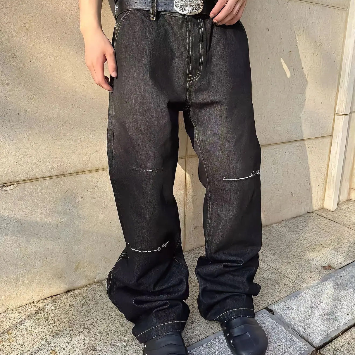 Gold thread 3D embroidery jeans