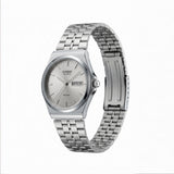 Silver circular Casio watch