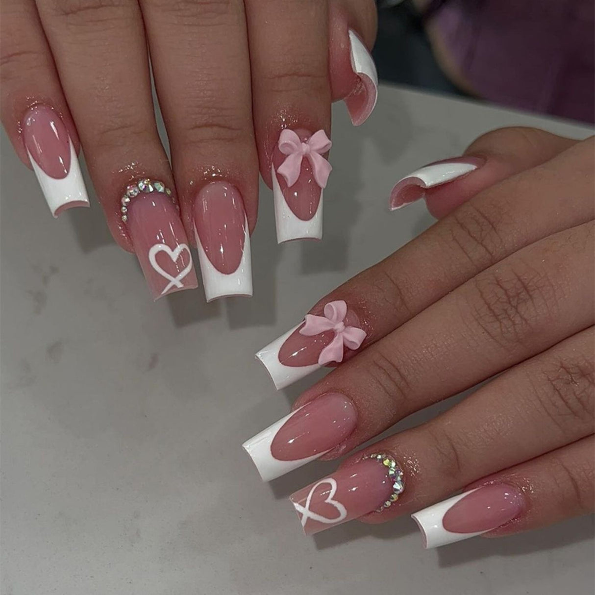 Pink bow Press ons