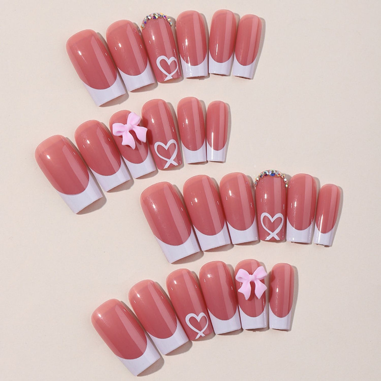 Pink bow Press ons