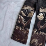 Embroidered angels baggy jeans