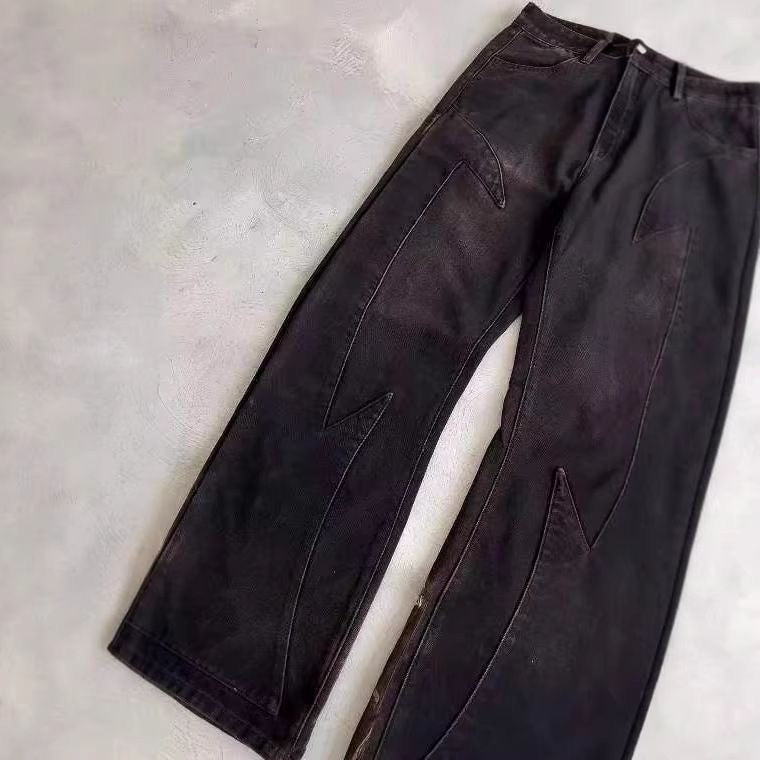 Embroidered angels baggy jeans