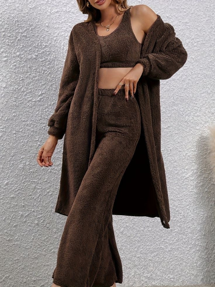 Three-Piece Cozy Brown Loungewear Set