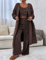 Three-Piece Cozy Brown Loungewear Set