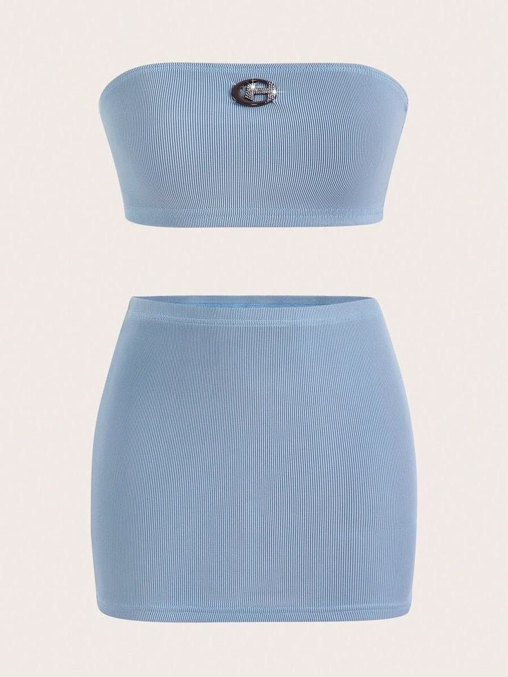 Powder Blue Strapless Mini Skirt Set