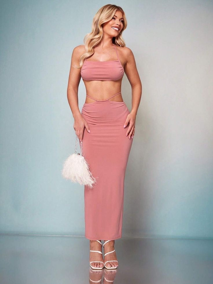 Blush Peach Halter Midi Set