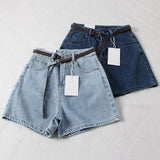 Straight-Leg Denim Shorts+Belt