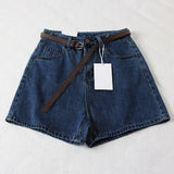 Straight-Leg Denim Shorts+Belt