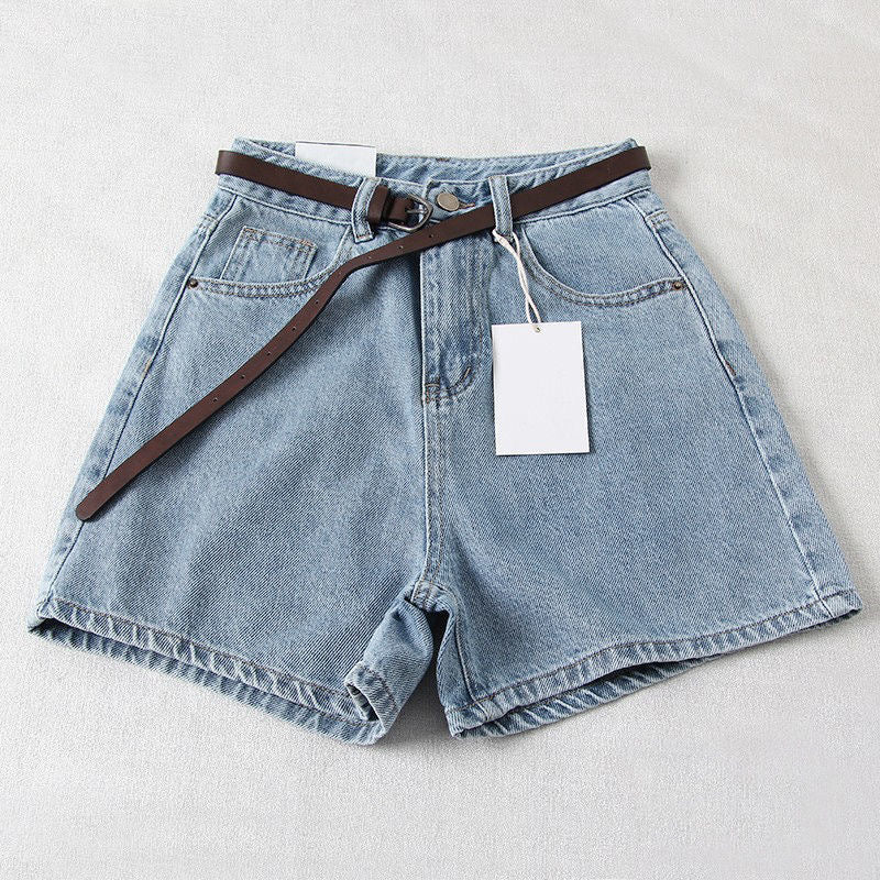 Straight-Leg Denim Shorts+Belt