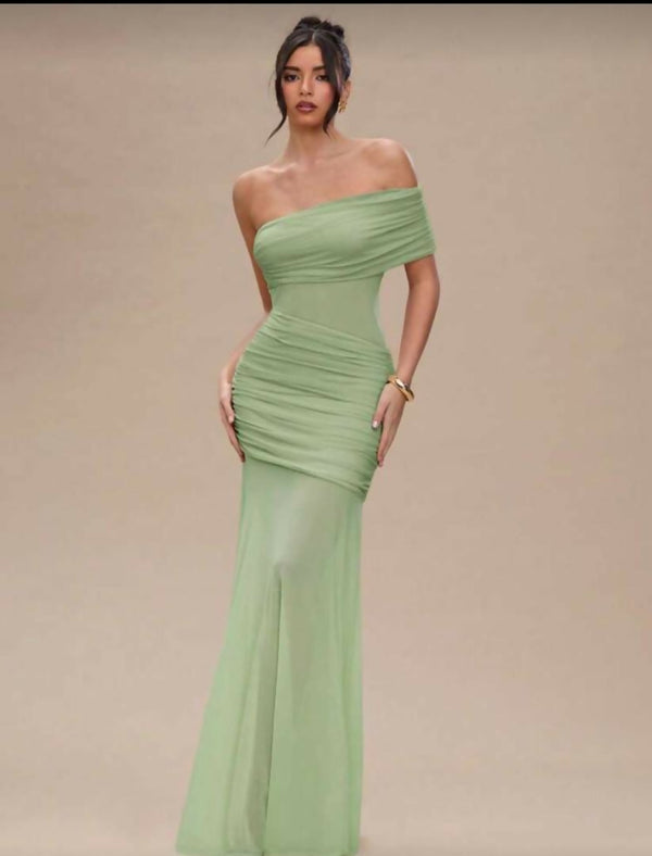 One arm mash long dress