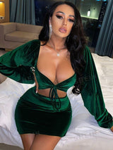 Green Velvet Cut-out Dress