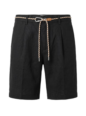 Linen Drawstring Shorts — Black
