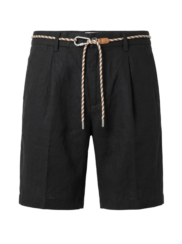 Linen Drawstring Shorts — Black