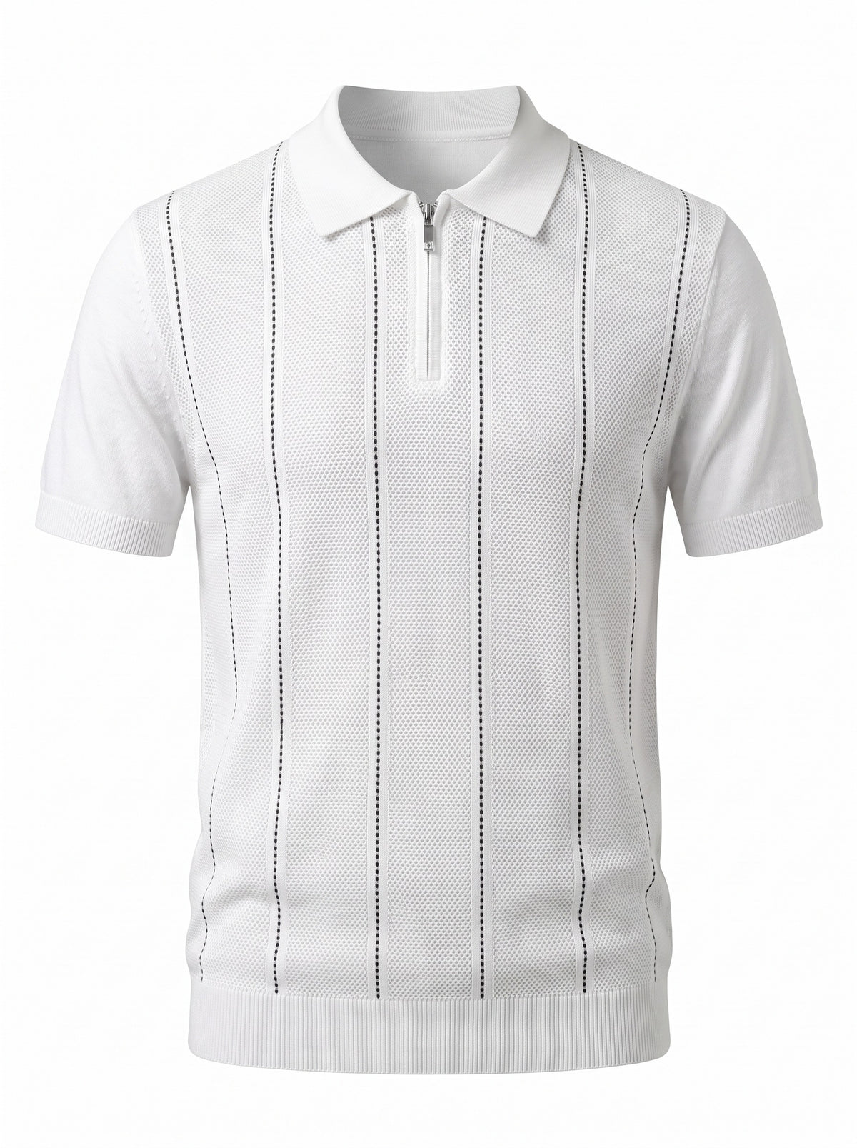 Pinstripe Zip Knit Polo — White