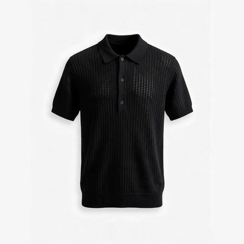 Textured Knit Polo — Black
