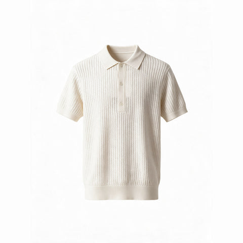 Textured Knit Polo — Cream