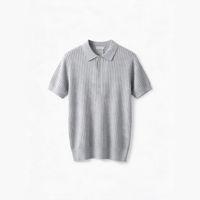 Belugga Textured Knit Polo — Light Grey
