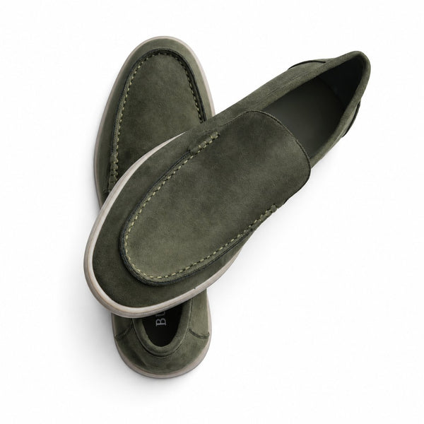 Terra Loafer — Olive Suede, Light Gray Sole