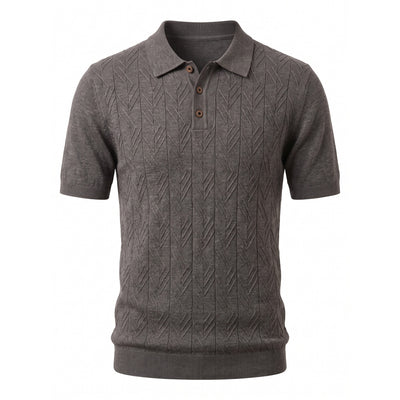 Cable-Knit Polo — Charcoal
