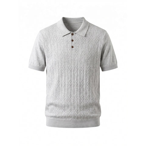 Cable-Knit Polo — Light Grey