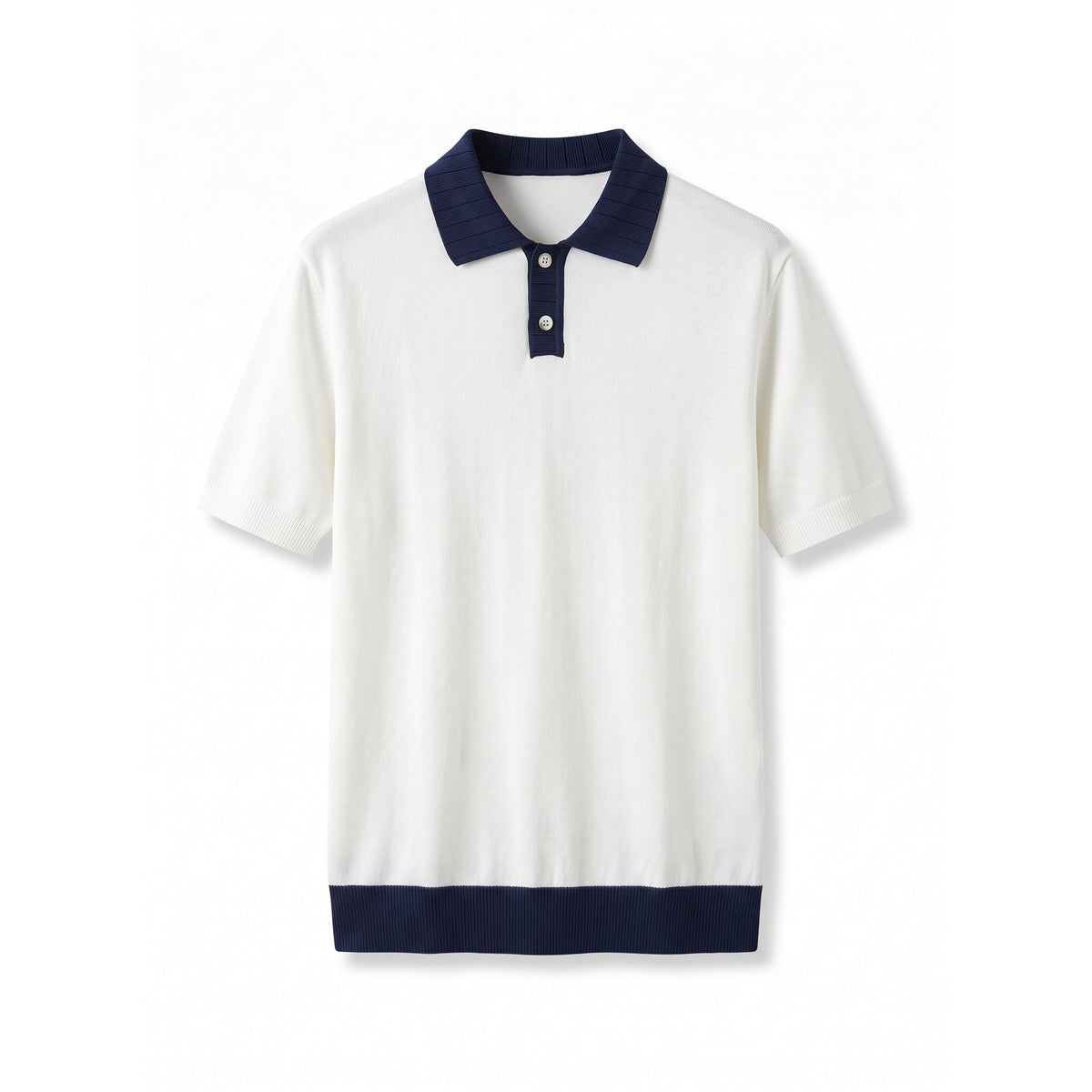 Belugga Navy-Collar Knit Polo — White