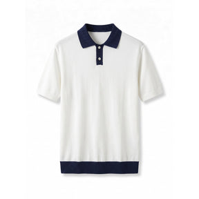 Belugga Navy-Collar Knit Polo — White