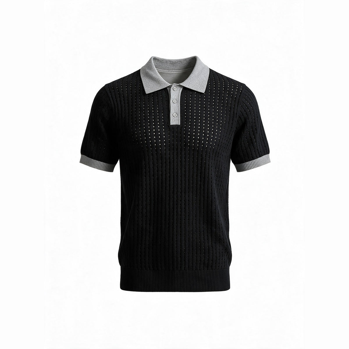 Belugga Contrast Collar Knit Polo — Black