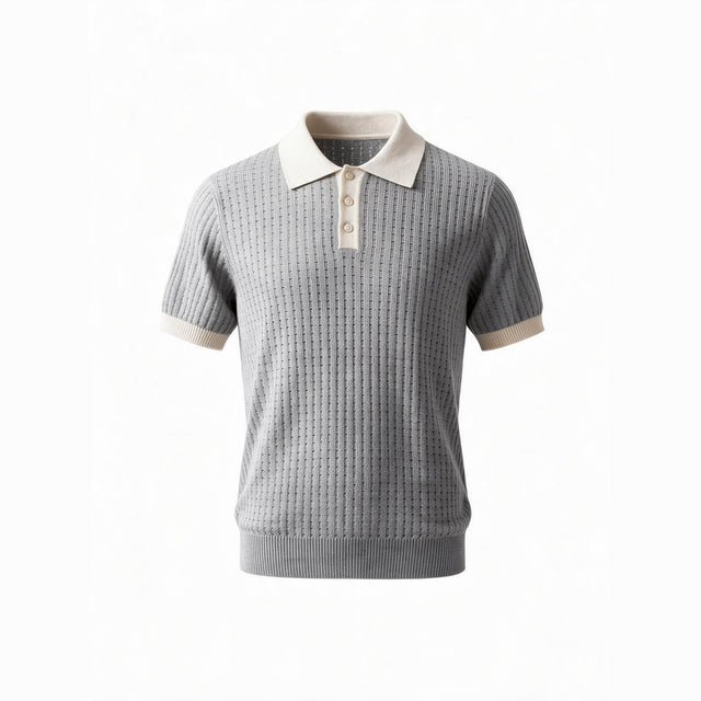 Belugga Contrast Collar Knit Polo — Grey