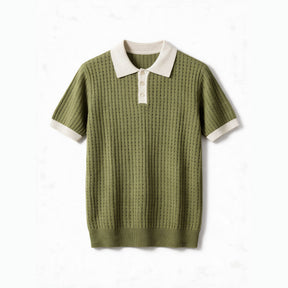 Belugga Contrast Collar Knit Polo — Olive