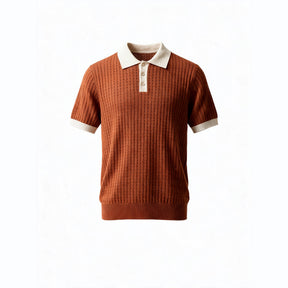 Belugga Contrast Collar Knit Polo — Rust