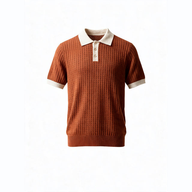 Belugga Contrast Collar Knit Polo — Rust