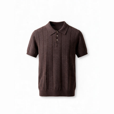 Ribbed Knit Polo — Brown