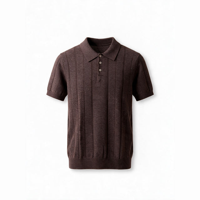 Belugga Ribbed Knit Polo — Brown